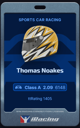 iRacing Driver Profile - Thomas Noakes - Class A 6148 iRating